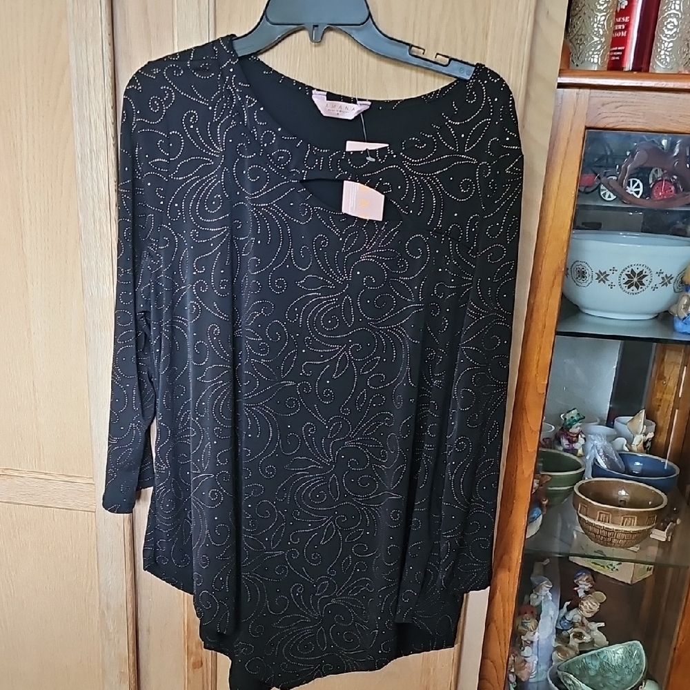 Amiana Black Women's Blouse with Intricate Pattern